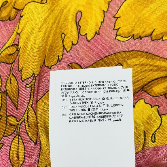 NWT Versace Barocco Pink Gold Cashmere Silk Wool Fringe Shawl Scarf 140cm $750 - Picture 13 of 13